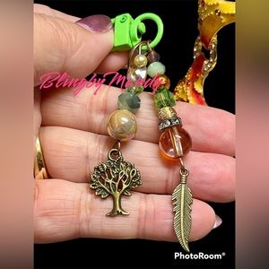 Purse jewelry keychain in green, bronze, gold and tree of life theme